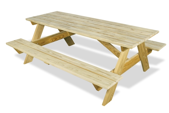 Ourdoor Furniture - Long Picnic Table Attached Benches